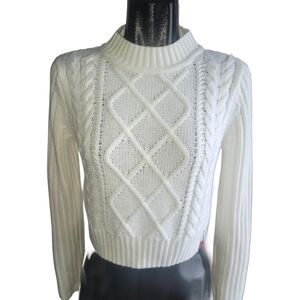 Tommy Jeans White Mock Neck Cropped Sweater S